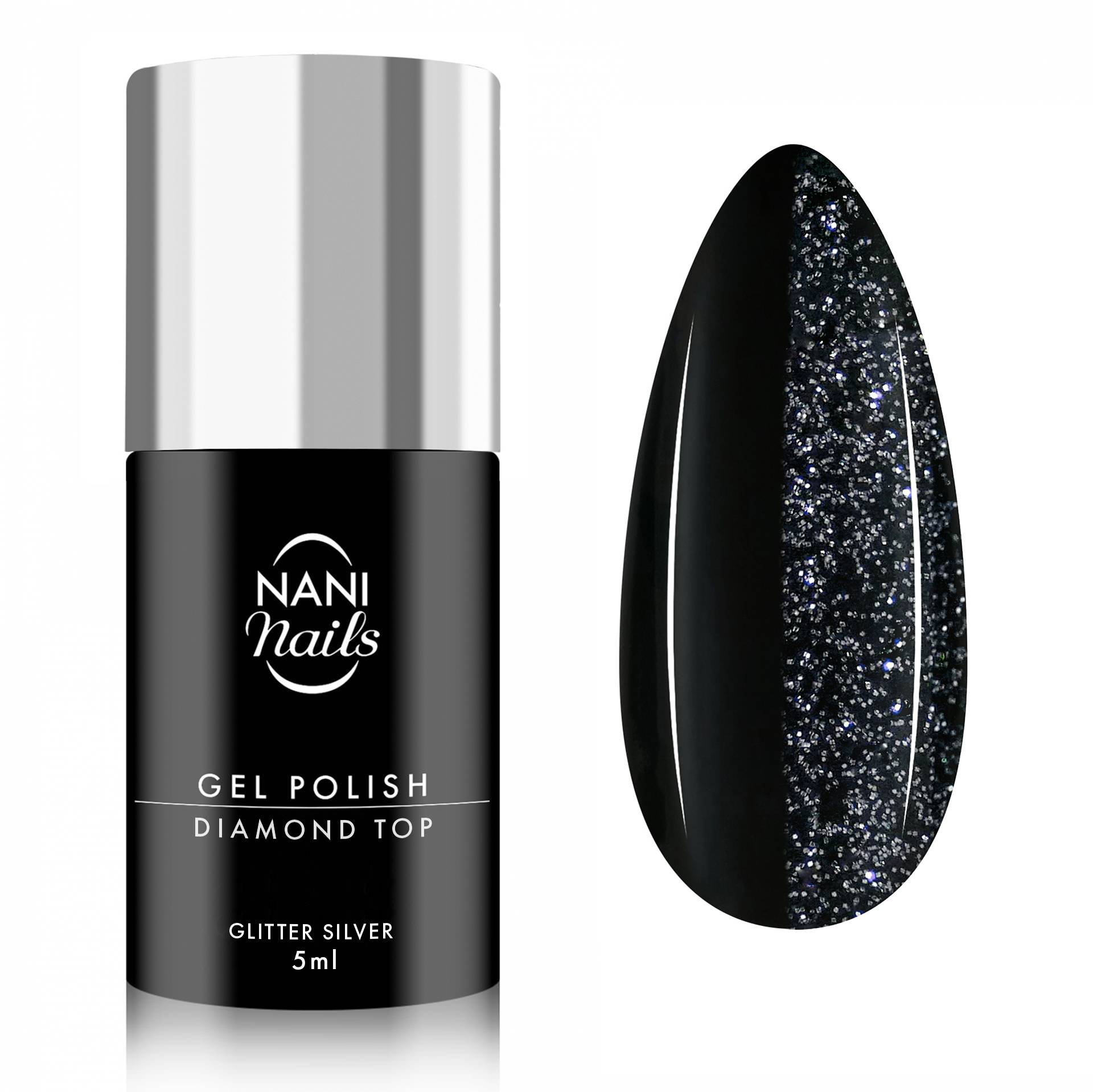 NANI gel lak 5 ml - Diamond Top Glitter Silver