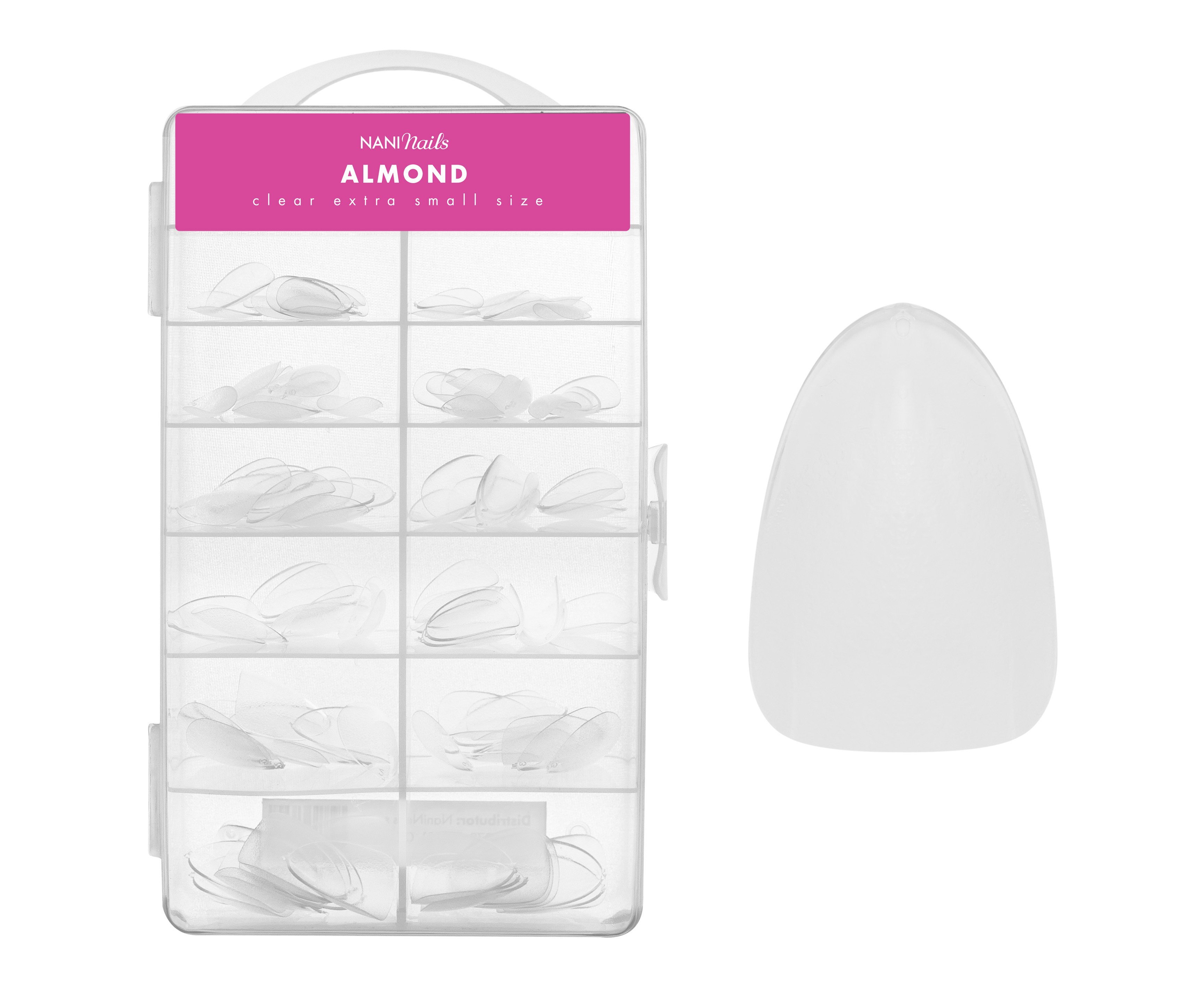 NANI geliniai tipai dėžutėje, 120 vnt., 10 dydžių - Almond Clear, ypač trumpi