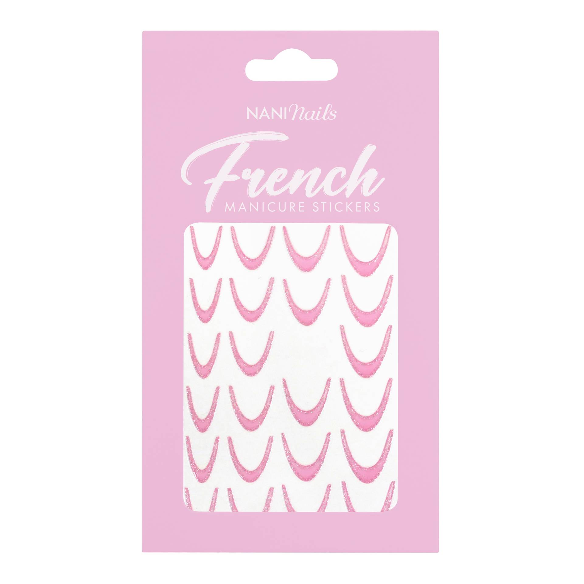 NANI francia manikűr sablonok, 23 db - Glitter Pink
