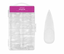Caixa de tips de gel NANI, 120 unidades, 10 tamanhos – Stiletto Clear, curtas