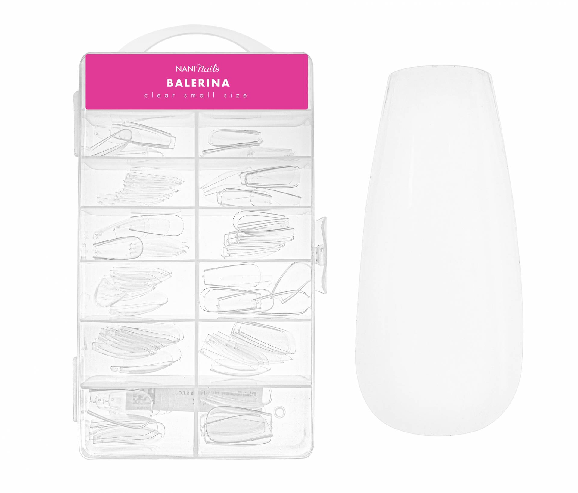 Tipsuri NANI în boxă, 120 buc., 10 mărimi - Balerina Clear, scurte