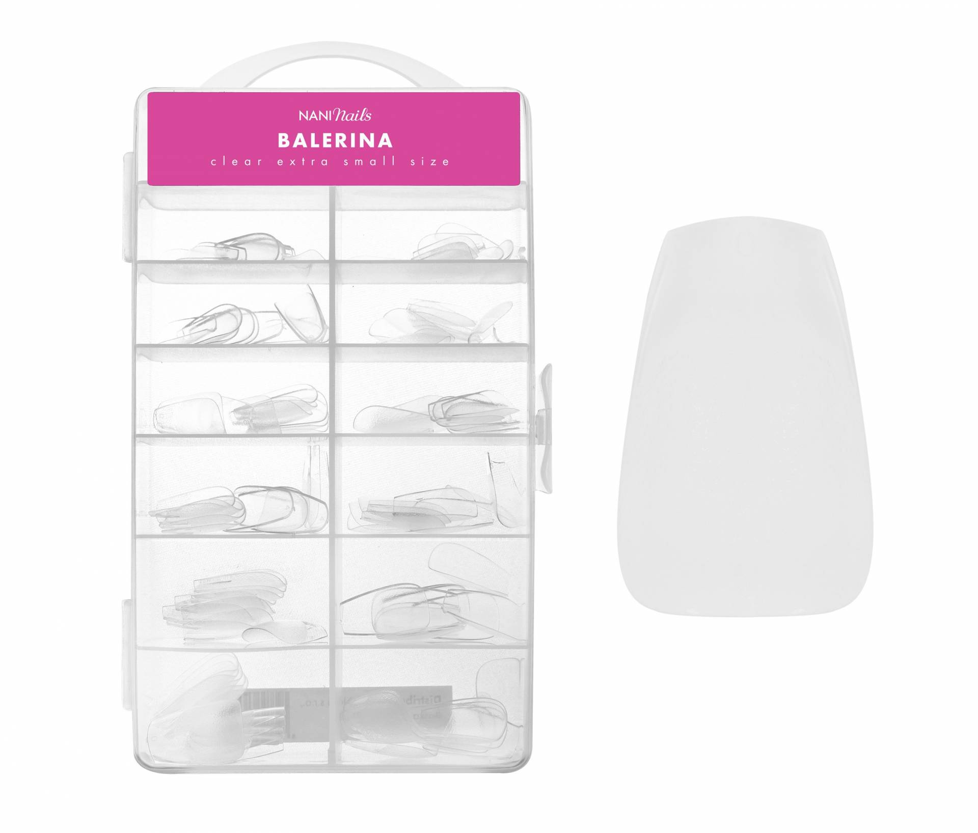 NANI tipuri gel pentru unghii în cutie, 120 buc., 10 mărimi – Balerina Clear, extra scurte